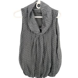 Pronto Moda Hexin Sleeveless Blouse Womens Size 6 Gray Polka Dot Silk Made Italy